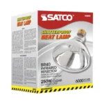 Satco S4885 250 Watt R40 Incandescent; Clear Heat; 6000 Average rated hours; Medium base; 120 Volt; Shatter Proof