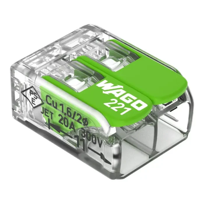 WAGO 221-422 Green Range Compact Splicing Connector - 221 Series 12 AWG Lever Connector - Image 1