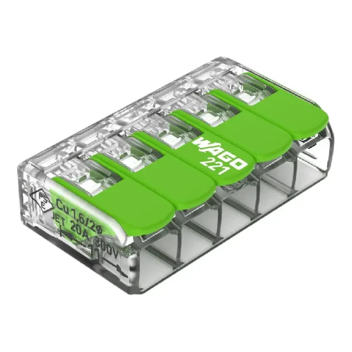 WAGO 221-425 Green Range Compact Splicing Connector - 221 Series 12 AWG Lever Connector - Image 1